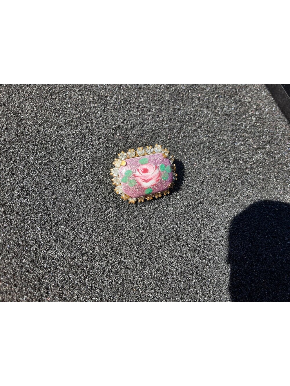 VTG 1950's Enamel Hand Painted Rose Brooch Pin